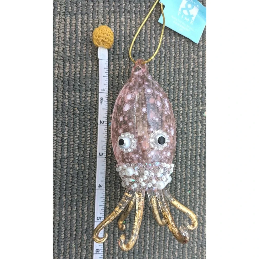 Pink Squid Glass Christmas Ornament  5.5